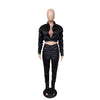 Sexy PU Faux Leather Two Piece Set for Women Birthday Night Club Outfits Crop Top and Slit Stacked Pants Matching Sets Undefined