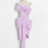 VGH Strapless Slim Solid Sets For Women Sleeveless High Waist Patchwork Bow Top Irregular Sexy Mini Two Piece Set Female Clothes