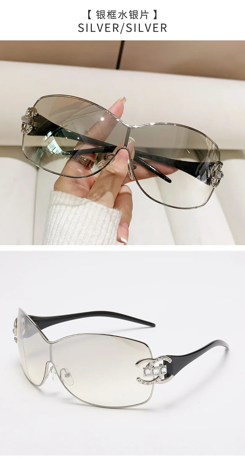 New Fashion Y2K Sunglasses Women's Integrated Surround Sun Glasses Retro Brand Designer Women Eyewear UV400 Oculos De Sol