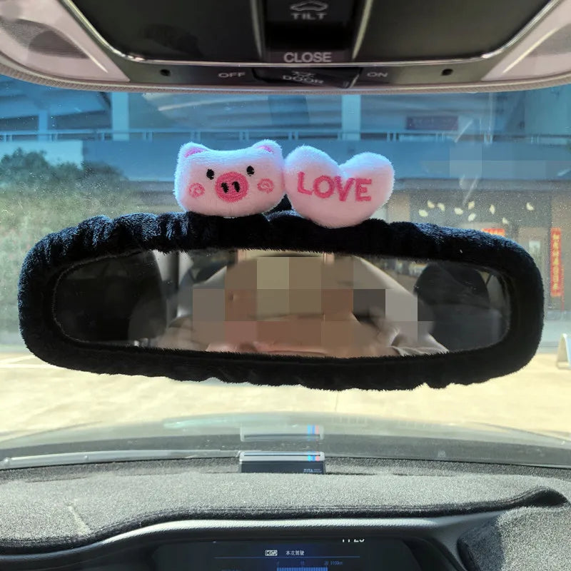 Adorable Rabbit Car Rearview Mirror Cover Cute Creative Korean Character Mirror Cartoon Reversing Decoration Female