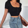 90S Vintage Y2k Cropped Top Woman Korean Fashion Kpop T-shirt Women Buttons Skinny Sexy White Knit Tee Shirt Japanese Clothes