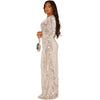 Women Sequins Splice Dress V Neck Full Sleeve A Line Evening Dresses Party Solid High Waist Long Skirts Office Lady Prom