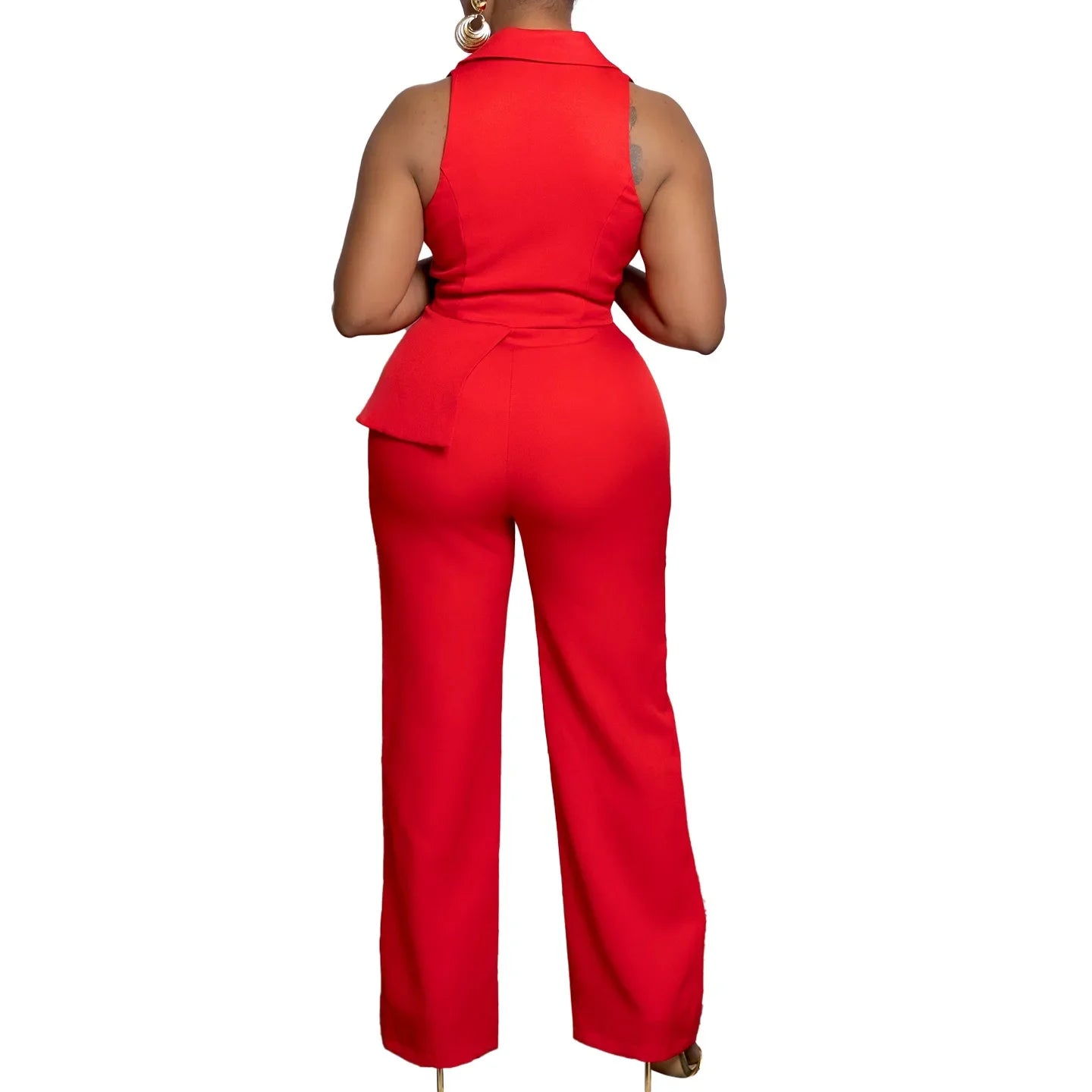 C8604 Foreign Trade Women's Fashionable Sexy Chain Collar Wide Leg African Jumpsuit Casual Style Long Dress For Ladies