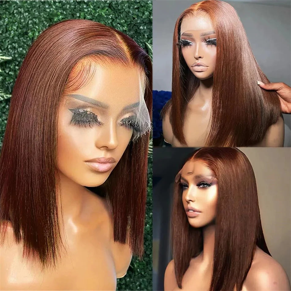 Hot Red Bob Wig 13x4 Lace Front Human Hair Wigs For Women Brazilian Bone Straight Red Colored Lace Frontal Wigs 10 12 14 16 Inch