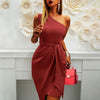 Summer Women's Fashion Dress Commuting Style 2025 New Pure Color Sleeveless Off-shoulder Asymmetrical Belt Evening