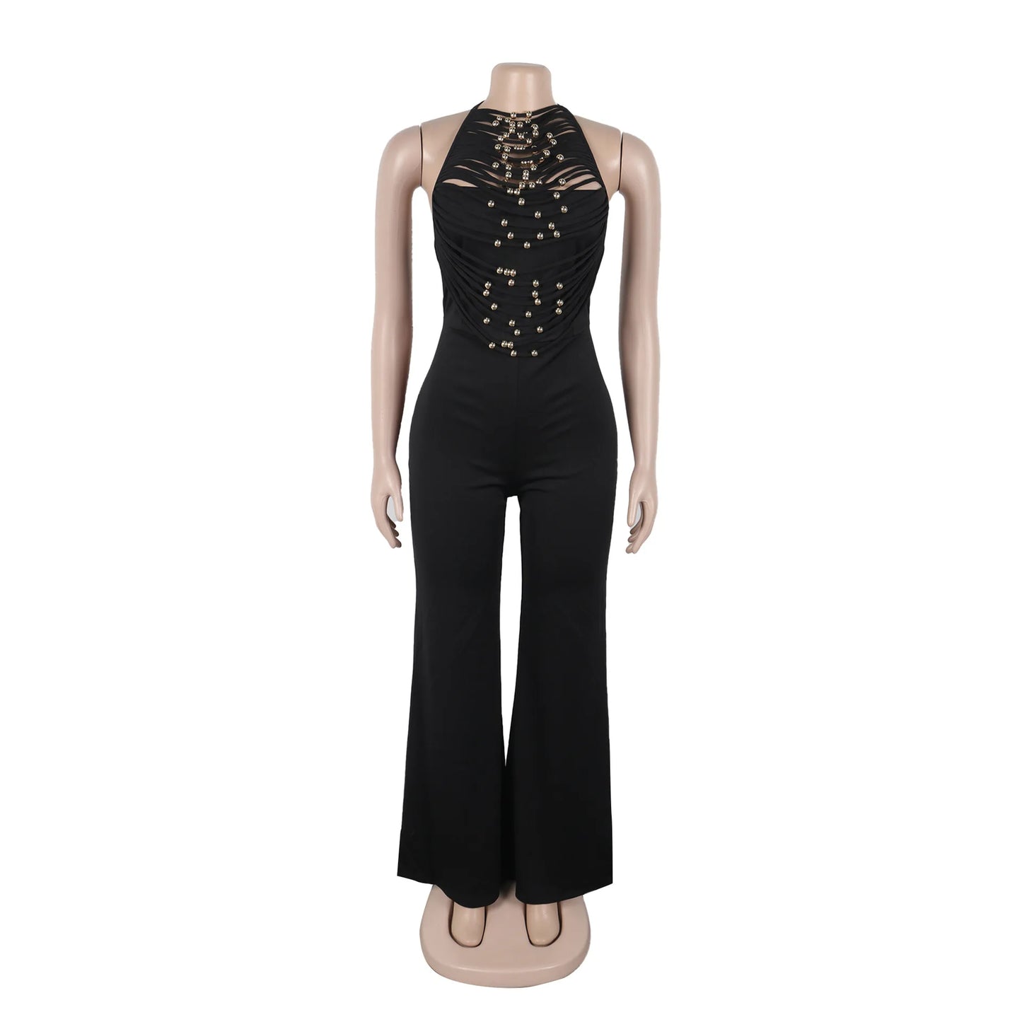 Joskaa 2025 Summer Elegant Hollow Halter Lace-Up Jumpsuits Women Hipster Sexy Backless Skinny One Piece Rompers Party Clubwear