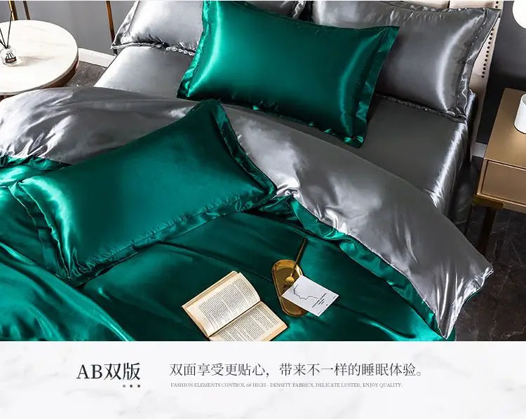 Nordic Satin Silk Bedding Set with Duvet Cover Bed Sheet Pillowcases Luxury Solid Single Double Couple Pillow Case Bedsheet