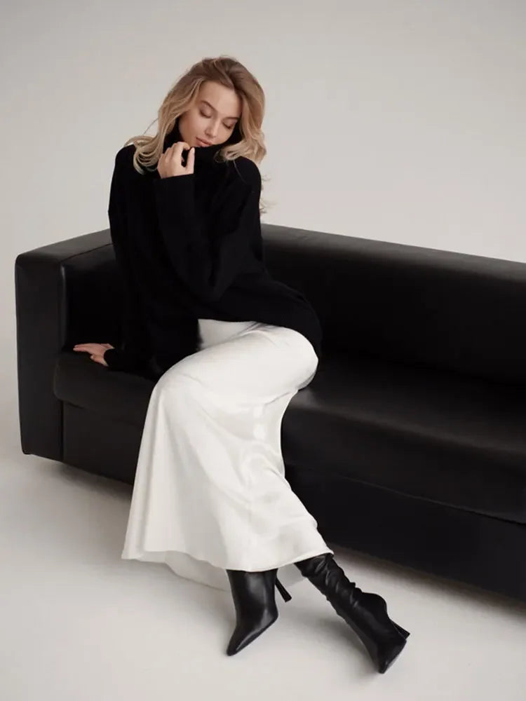 Wolfeel Casual Satin Women'S Skirt Spring Summer Fashion Loose High Waist Maxi Skirts Elegant Simple Slik Fishtail Skirt