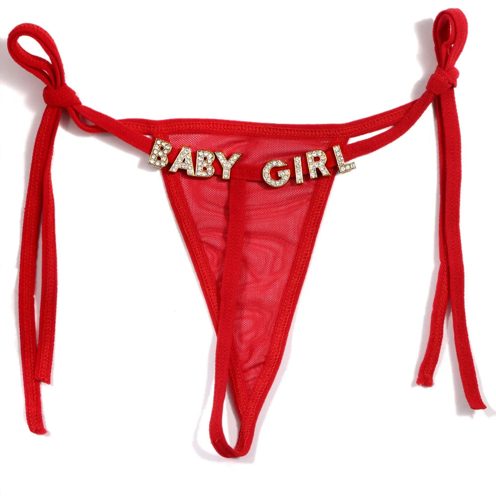 Sexy Custom Thong Name Crystal Letter Underwear Bikini Personalized Customized tangas G-string Girl friend Wife Birthday Gift