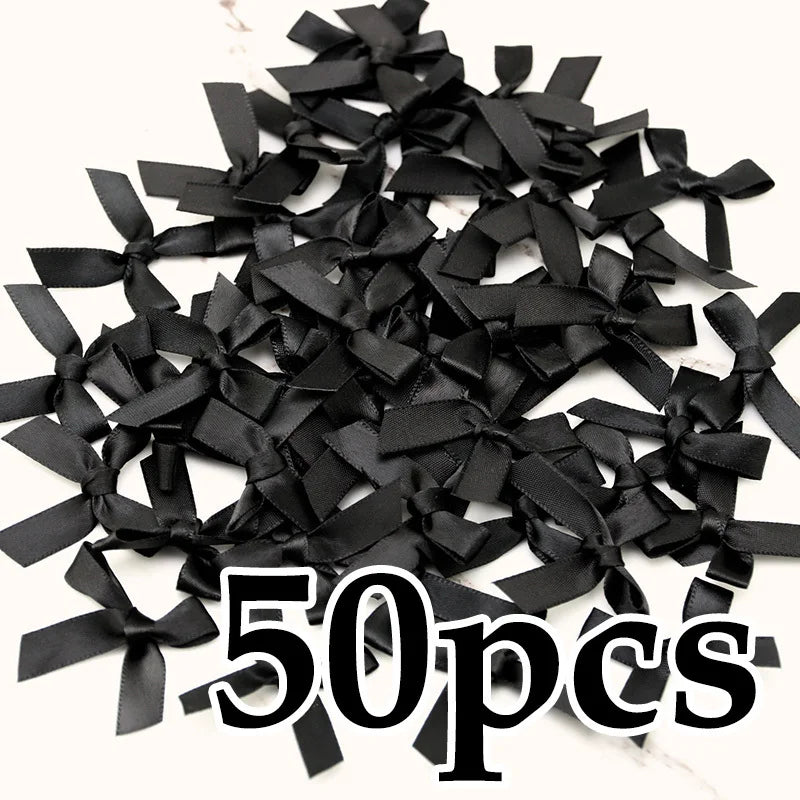 (50 Pcs) 4*4cm Colourful Ribbon Bows Small Size Polyester Satin Ribbon Bow Flower DIY Craft Decoration