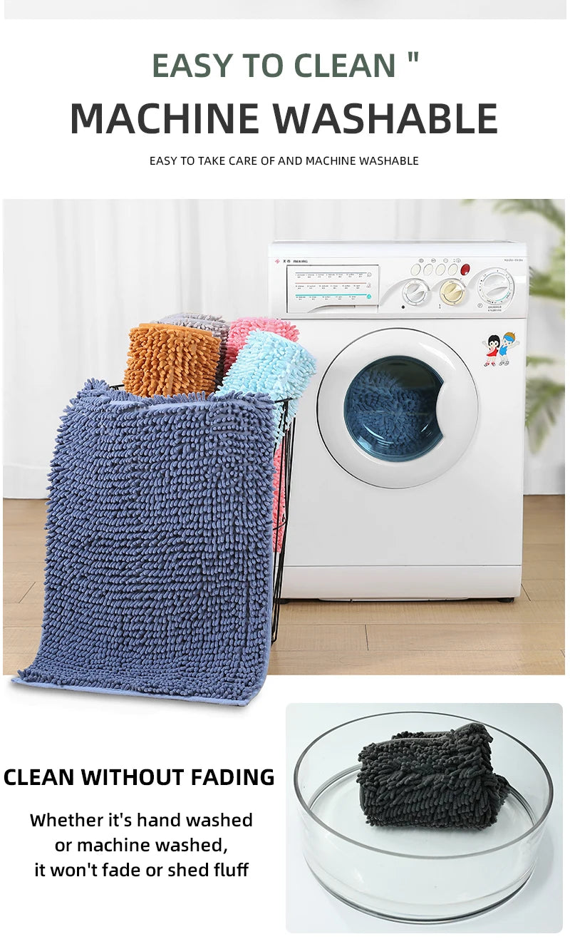 3-piece bathroom chenille floor mat, absorbent anti slip bathroom carpet, bathroom U-shaped foot mat, toilet lid, TPR anti slip