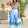Sexy Nightclub Outfits for Women 2 Piece Set Birthday Vacation Bra Crop Top and Print Wide Leg Pants Matching Sets Beach Wear