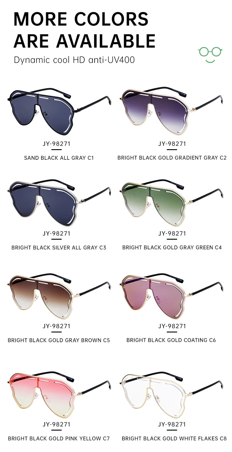 Oversized Hollow One-Piece Sunglasses Women Big Frame 2024 Luxury Brand Special-Shaped Sun Glasses For Ladies Eyewear Shades