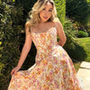 Suninheart Summer Pink Floral Print Corset Dress Midi Elegant Sexy Party Dresses Holiday Birthday Casual A Line Women Clothing