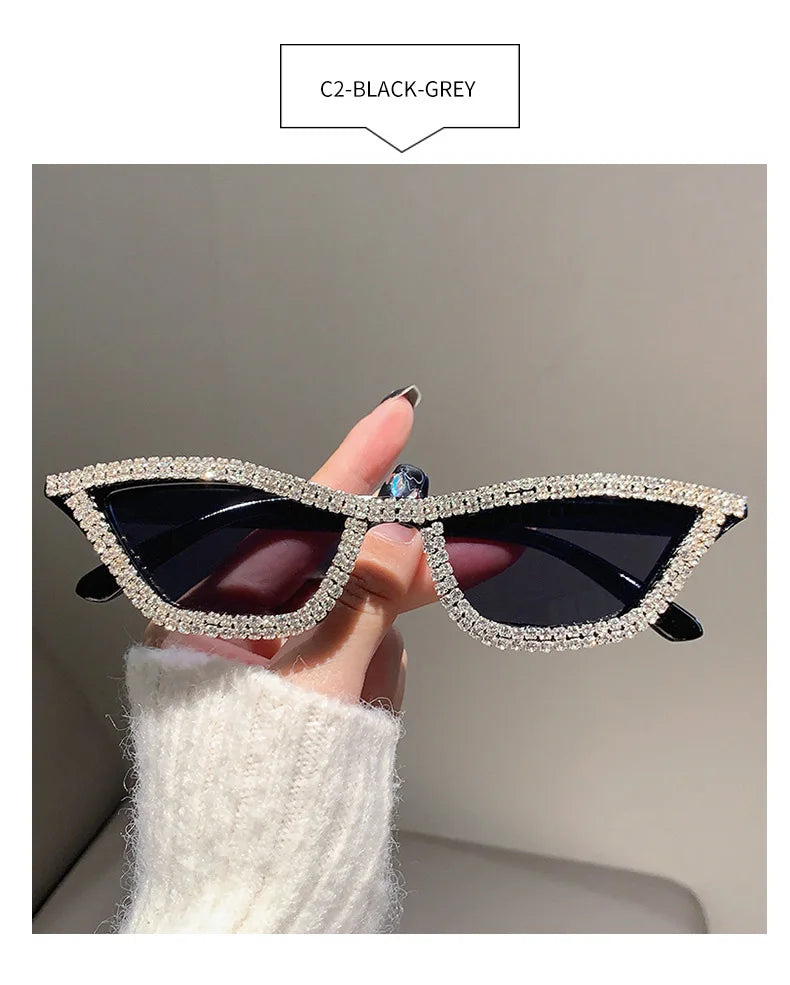 Fashion CAT EYE Rhinestone Bling Sunglasses Women Vintage Brand Luxury Small Frame Ladies Gradient Sun Glasses Oculos UV400