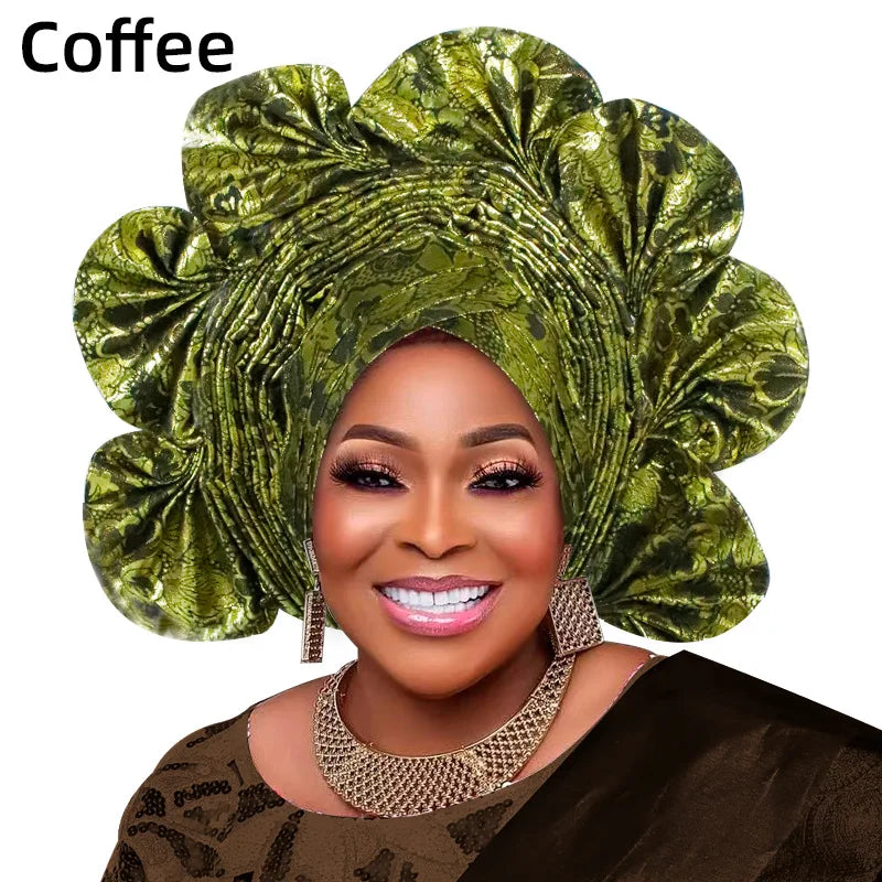 Already Made Turban Cap for Women Nigerian Wedding Headpiece African Auto Gele Headtie Aso Oke Headgear Bonnet Head Wrap Hijab
