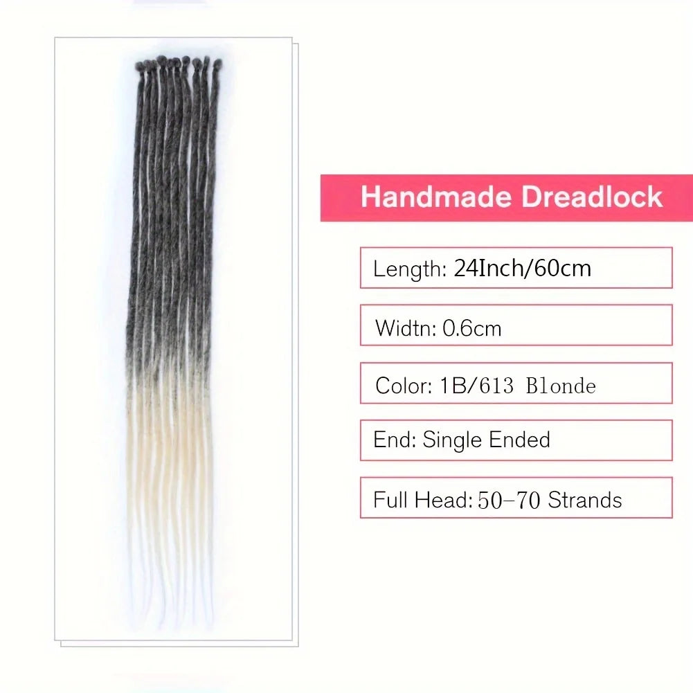24Inch Dreadlock Extensions Synthetic Loc Extensions 0.6CM 100% Full Head Handmade Permanent Dreadlocks Extension for Men/Women