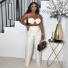 Women's Set Sleeveless 3D Flower Crop Bra Top+Wide Leg Pants Elegant beach holiday Two 2 Piece Set Outfits