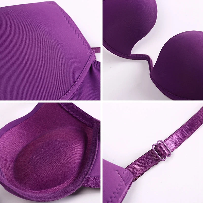 Women Low Cut Push Up Bra Sexy Backless Underwear Deep V Cross Back Bras Female Breathable Intimates Seamless Convertible Bra