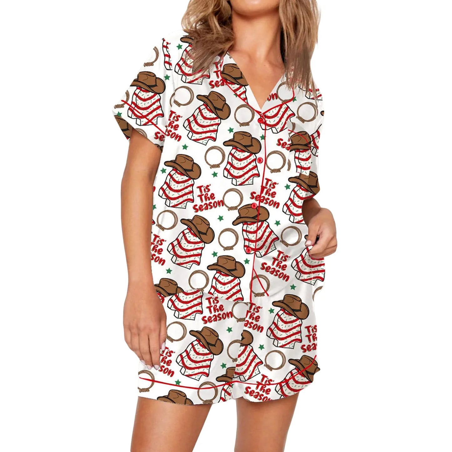 Nutcracker Pajamas Women Christmas Pajama Set Short Sleeve Tops+Elastic Waist Shorts Santa Claus Avatar Print Sleepwear Outfits