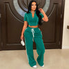 Fashion Casual Short Hoodie 2 Piece Women Summer Zipper Top Short Sleeved Sports T Shirt Stripe Splicing Long Pants Female Suit