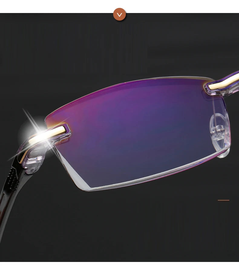 Men Blue Light Blocking Reading Glasses Women Dimond Cutting Rimless Eyeglasses Frame Anti Fatigue Hyperopia Presbyopic Eyewear