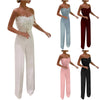 Women Jumpsuit Feather Tube Top Sexy Evening Party Jump Suits Sleeveless High-waisted Straight Playsuits Night Clubwear Overalls