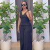 Two Piece Sets Women Pant Set Sleeveless V Neck Casual Pants Y2k Tops Wide Leg Long Pants High Waist Elegant Party Streetwear