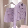 New Luxury High End Tweed Women's Two Pieces Set Elegant Lapel Double Breasted Slim Short Coat + Mini Skirt Fashion Suit