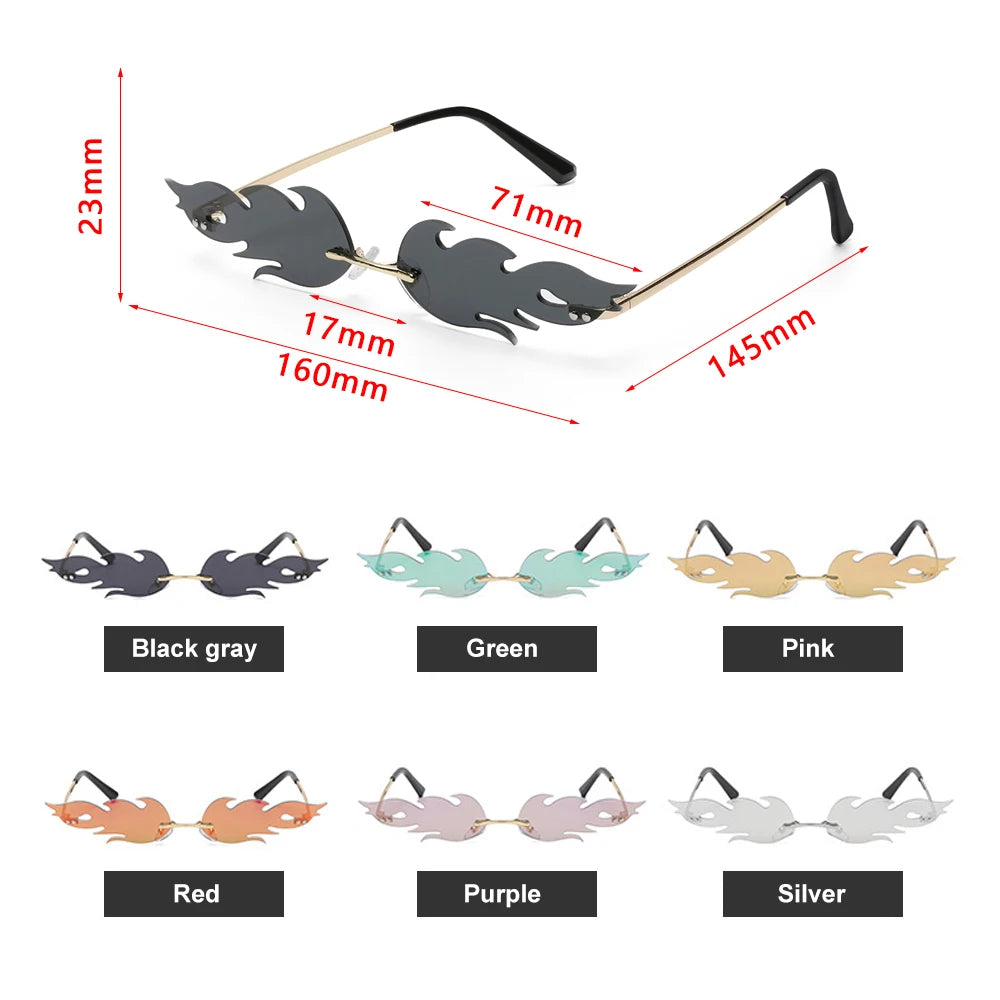 Fashion Fire Flame Sunglasses Women Men Rimless Wave Sun Glasses UV 400 Eyewear Luxury Trending Narrow Sunglasses