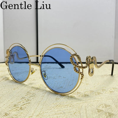 Vintage Round Sunglasses Women Oversized 2024 Luxury Brand Shades Metal Big Frame Eyewear Irregular Sun Glasses For Ladies UV400