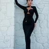 Articat Sexy Hollow Out Long Sleeved Elastic Tight Dress Women Pleats Double Layered Female Vestidos Elegant Party Evening Dress