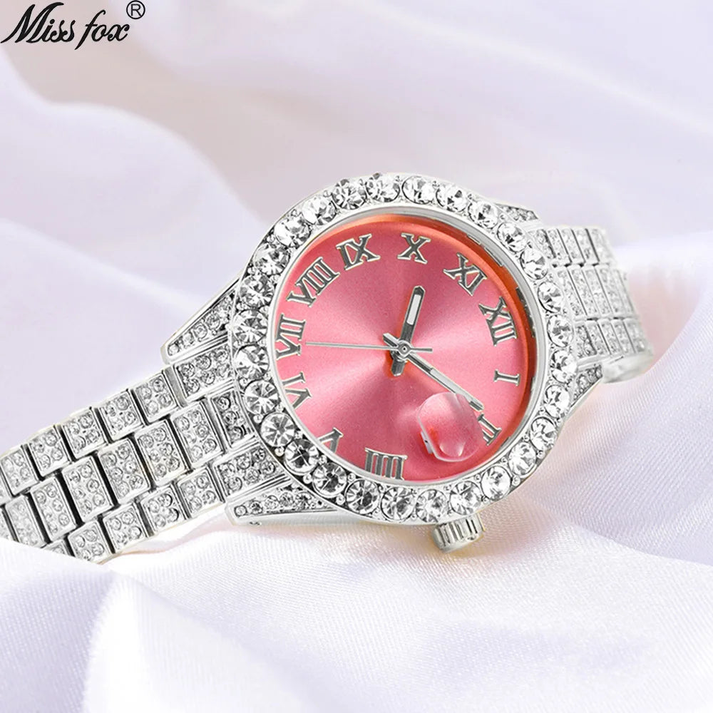 MISSFOX Pink Women Watches Luxury Small Face Elegant Quartz Watch For Ladies Icy Look Party Jewelry Mini Babe So Cute Arm Clock