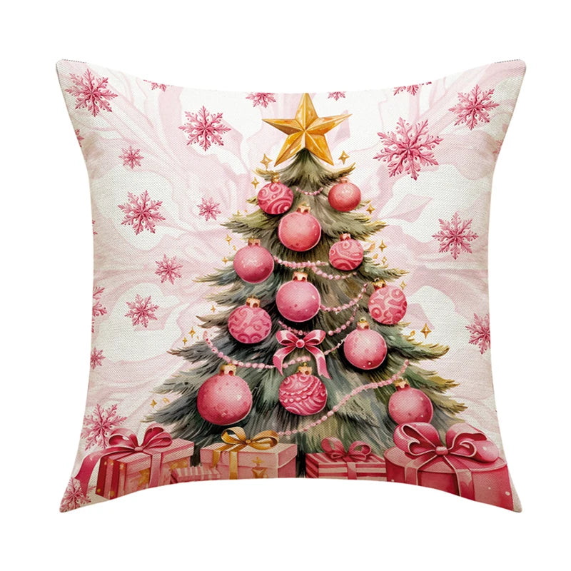 Linen Christmas Pillow Cover Snowman Elk Pillow Case 2024 Christmas Decoration for Home New Year Sofa Car Cushion Cover 45x45cm