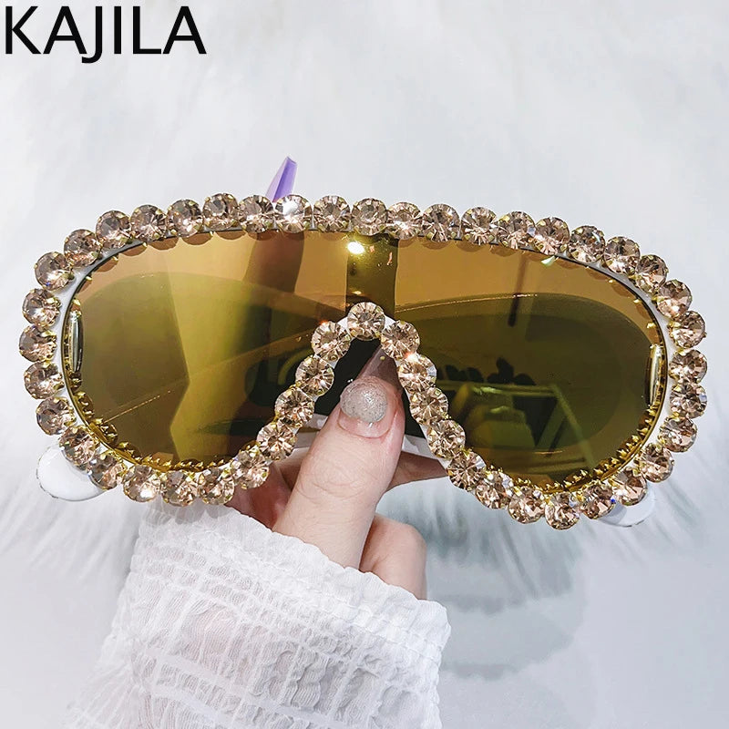 Oversized Punk Rhinestones Sunglasses Women 2024 Luxury Brand One-Piece Y2K Sports Sun Glasses for Lady Steampunk Eyewear UV400