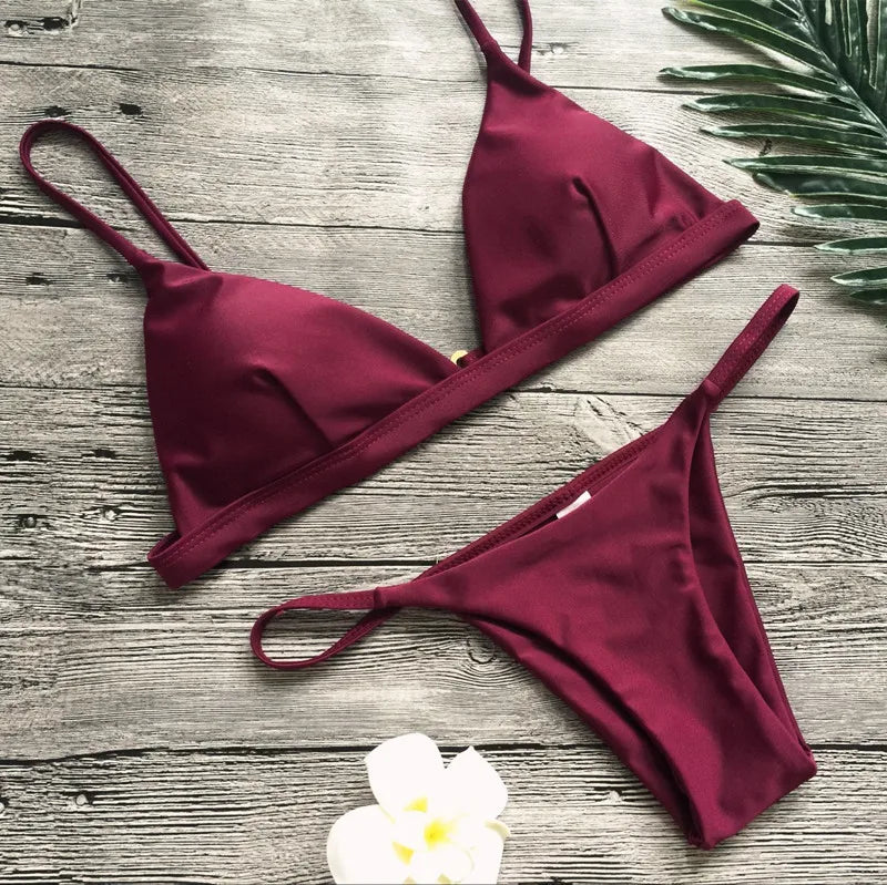 Bikini 2025 New Women's Split Solid Color Adjustable Size Swimsuit