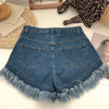 ITOOLIN Women Vintage Tassels Denim Shorts Button Loose High Waist A-line Jean Shorts Casual Women Office Trousers Streetwear