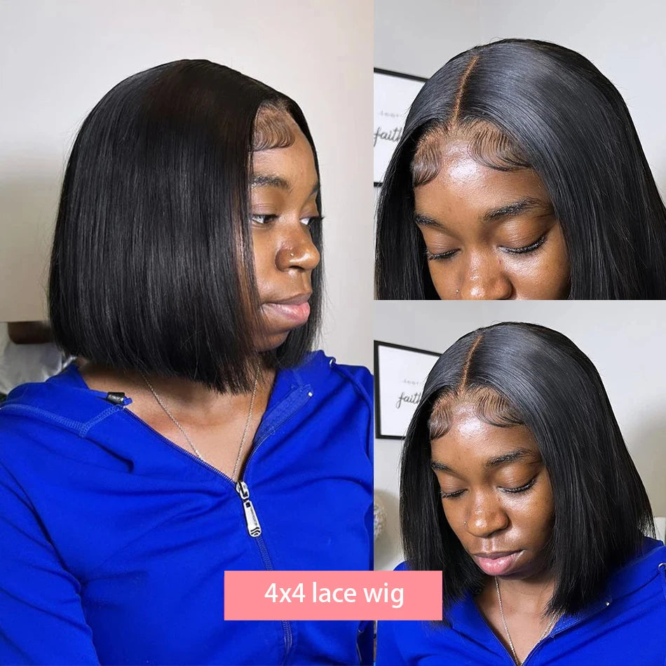 13x4 Bone Straight Lace Frontal Wigs Short Bob Preplucked 4x4 Transparent Lace Front Wig Brazilian 100% Human Hair 12 14 16 Inch