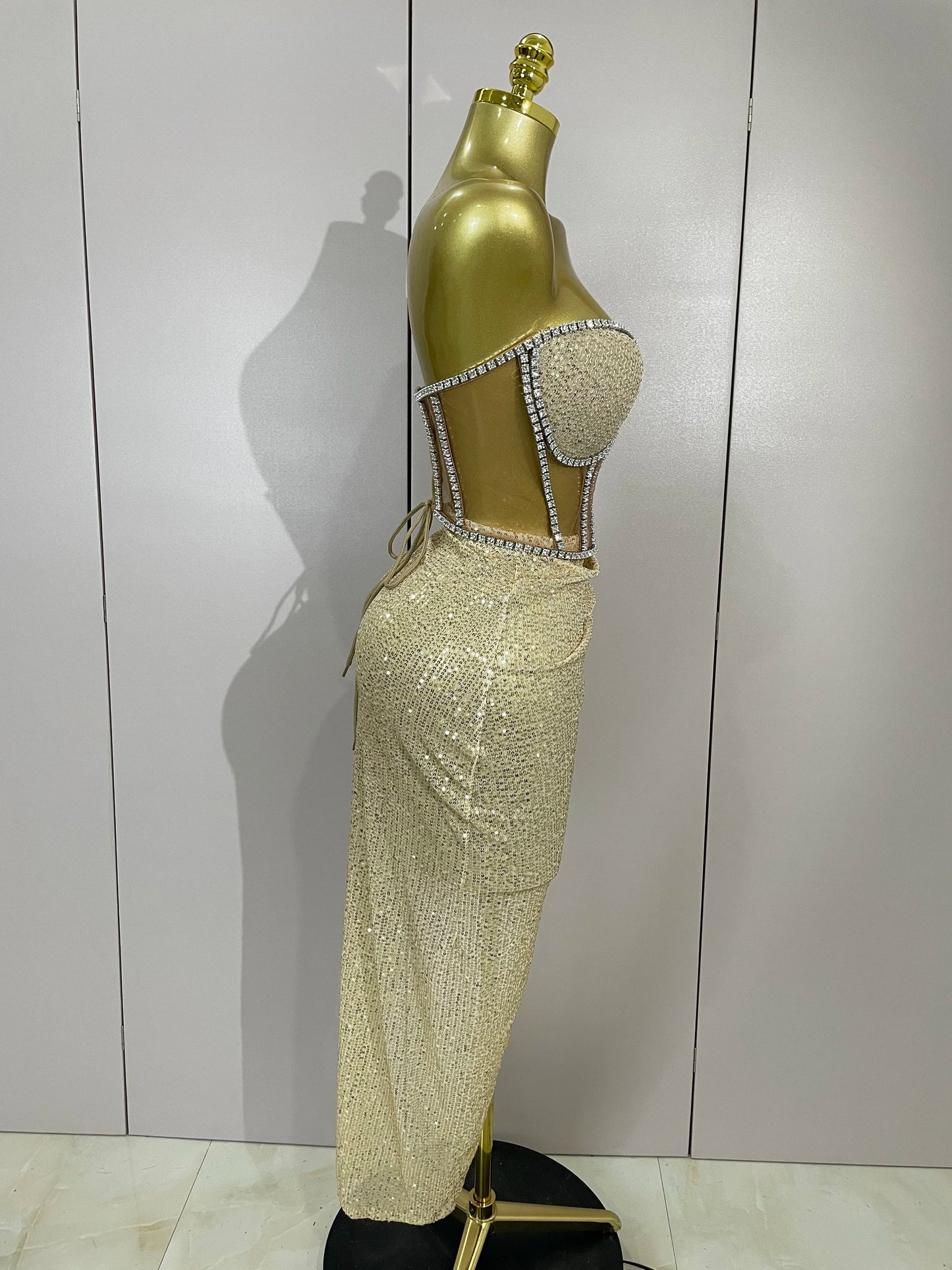 Sparkly Sequins Diamond Birthday Party Two Piece Set Evening Dress 2025 Women Sexy Singer Dancer NightClub Bar Performan Costume