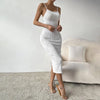 Elegant White Sling Dress Women Backless Sexy Long Dress Beach Vacation Solid Dresses Spring Summer Versatile Base Skirt