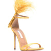 Summer new feather flower silk ribbon sexy open-toe sandals thin high-heeled banquet dress fashionable large-size women's shoes