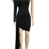 Temperament Women's Dresses Sexy Single Shoulder Feather Patchwork Long Straps Mini Dress Chic Solid Bodycon Party Dress Outfits