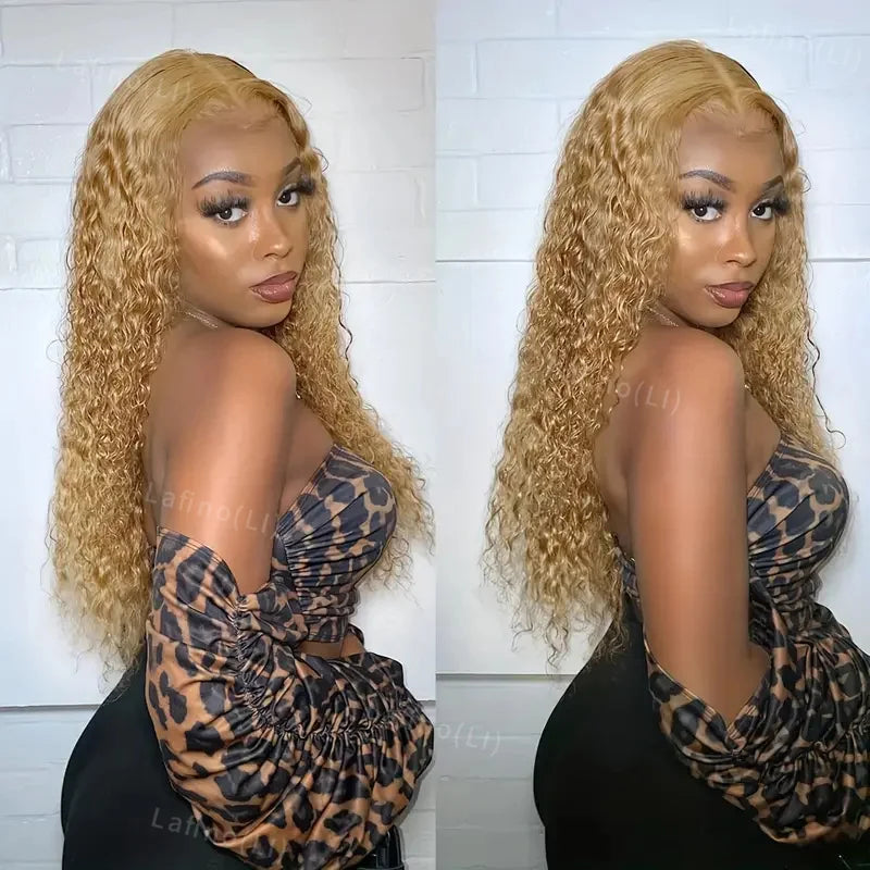 Honey Blonde Human Hair Wig Curly Wigs 13x6 Hd Lace Frontal Wig 13x4 Deep Wave Frontal Wig 30 Inch #27 Colored Human Hair Wigs