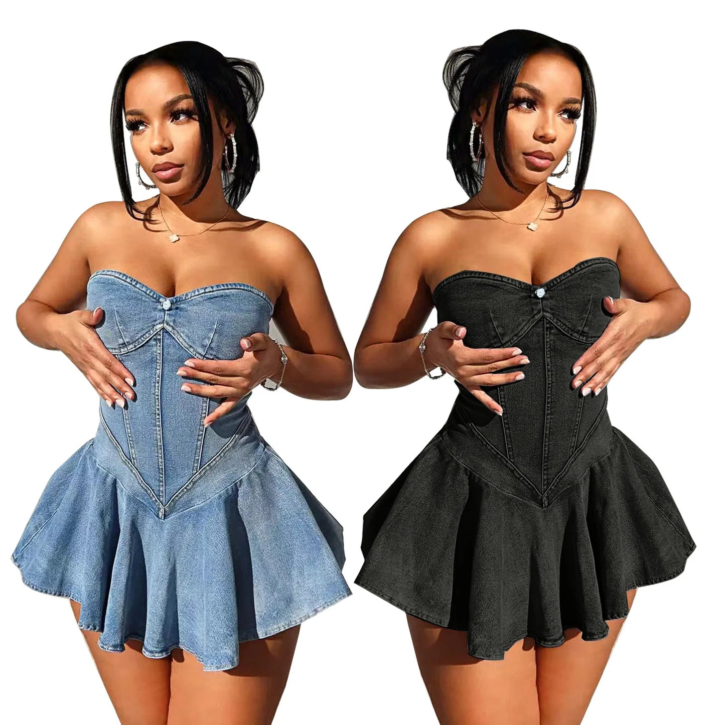 Chest Wrap Sexy Dress Women Sleeveless Backless Splicing Slim Fit Strapless Mini Dresses Sexy A Line 2024 Denim Vestidos