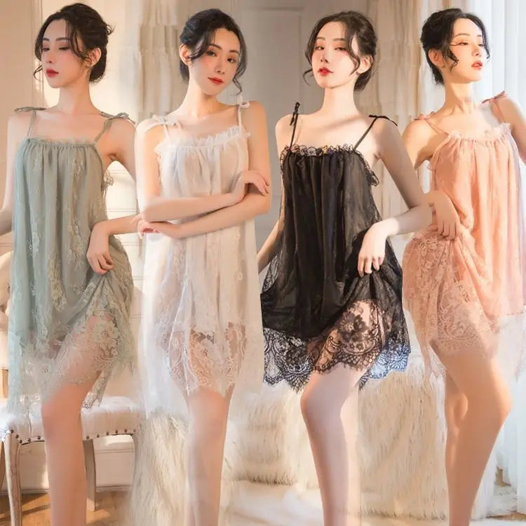 Sexy Pajamas Women's Lace Slip Dress Loose Dresses Nightgown Sleeping Summer Clothing Silk New Sexxy Nightie 2024 Pajama New