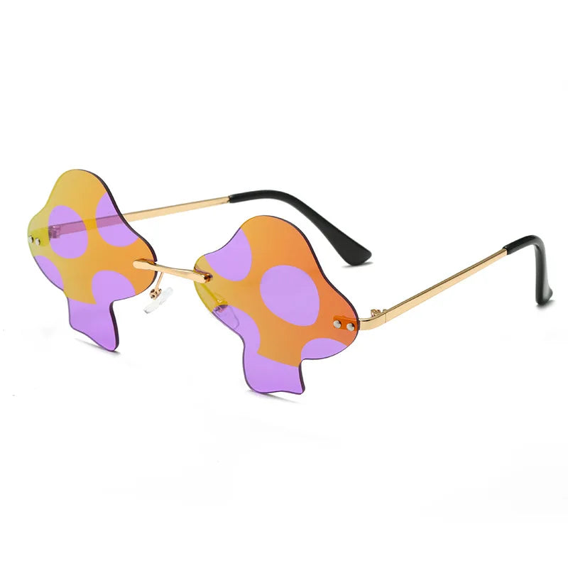 Women Girls Mushroom Euro American Style Rimless Sunglasses Adult Personalized Fashion Glasses Female Sunscreen UV400 Sunglasses