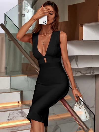 Women's Fashion Spring Summer Sexy Elegant Green Midi Backless Bodycon Bandage Dress Party Cocktail Evening Dress Clothes