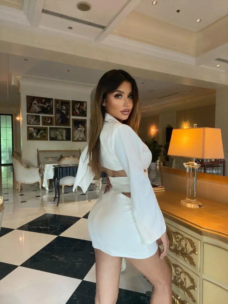 sets for women 2 pieces Sexy Lapel Long Sleeve Jackets + High Waist Hollow Out Skirts Set 2024 Woman Clothes Women's Suits