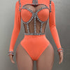 Sexy See-Through Strapless Rhinestone Tops Zipper Jacket High-waisted Shorts 3-Pieces Sets Party Nightclub Perfprmance Costume