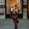 Mozision Hollow Out Long Sleeve Sexy Maxi Dress For Women Gown Autumn Winter New Metal Buckle Ruched Slit Long Dress Elegant